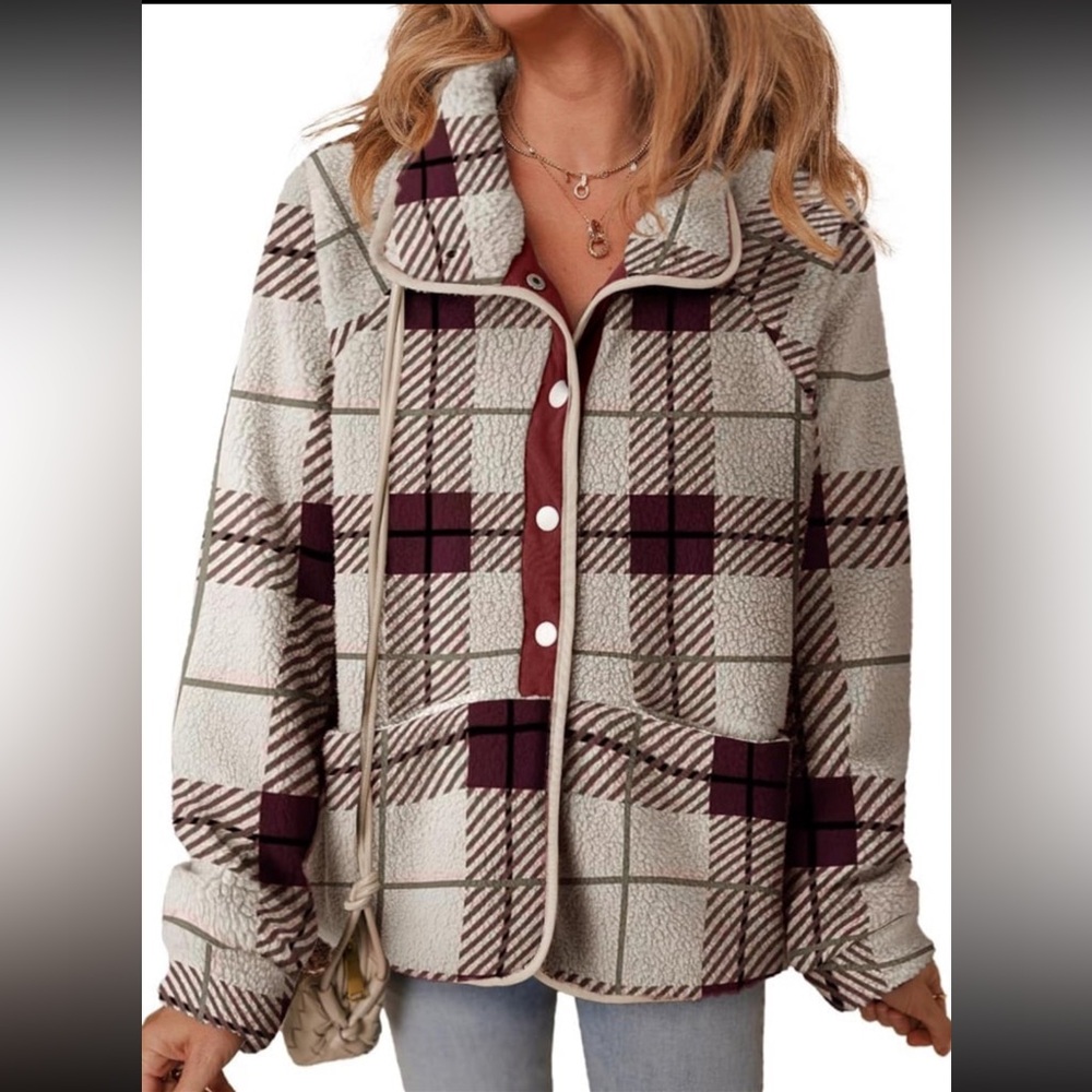 Plaid Sherpa Button Up Jacket
